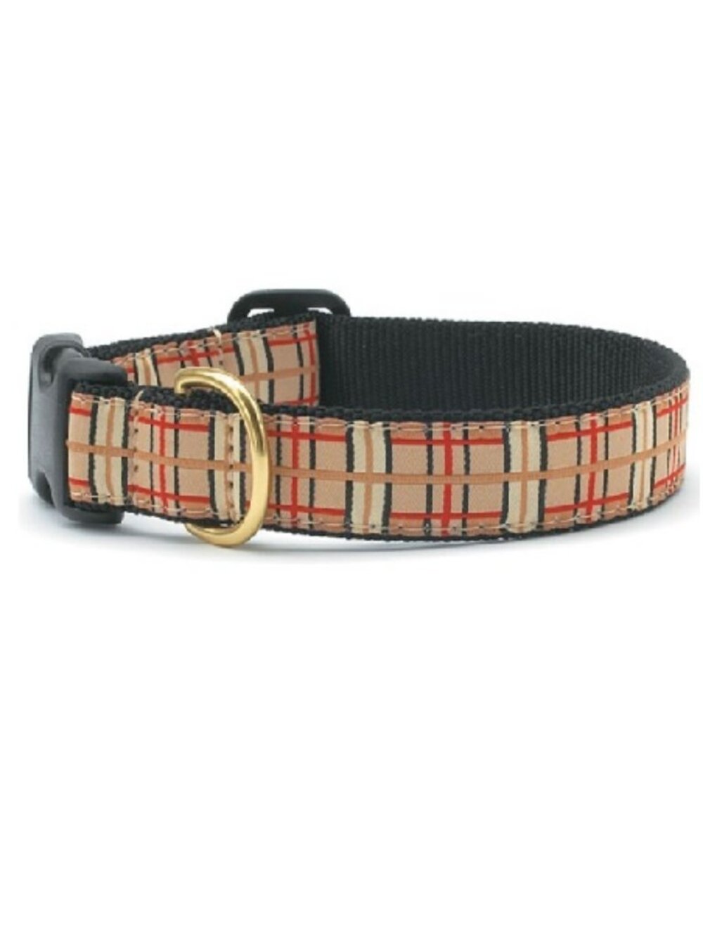 Size Small Tan Plaid Premium Ribbon Dog Collar by Up Country